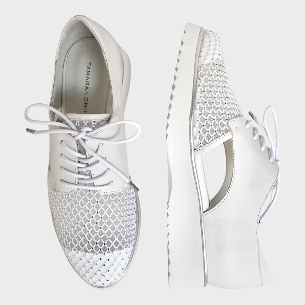 Women's White Lace-Up Flats